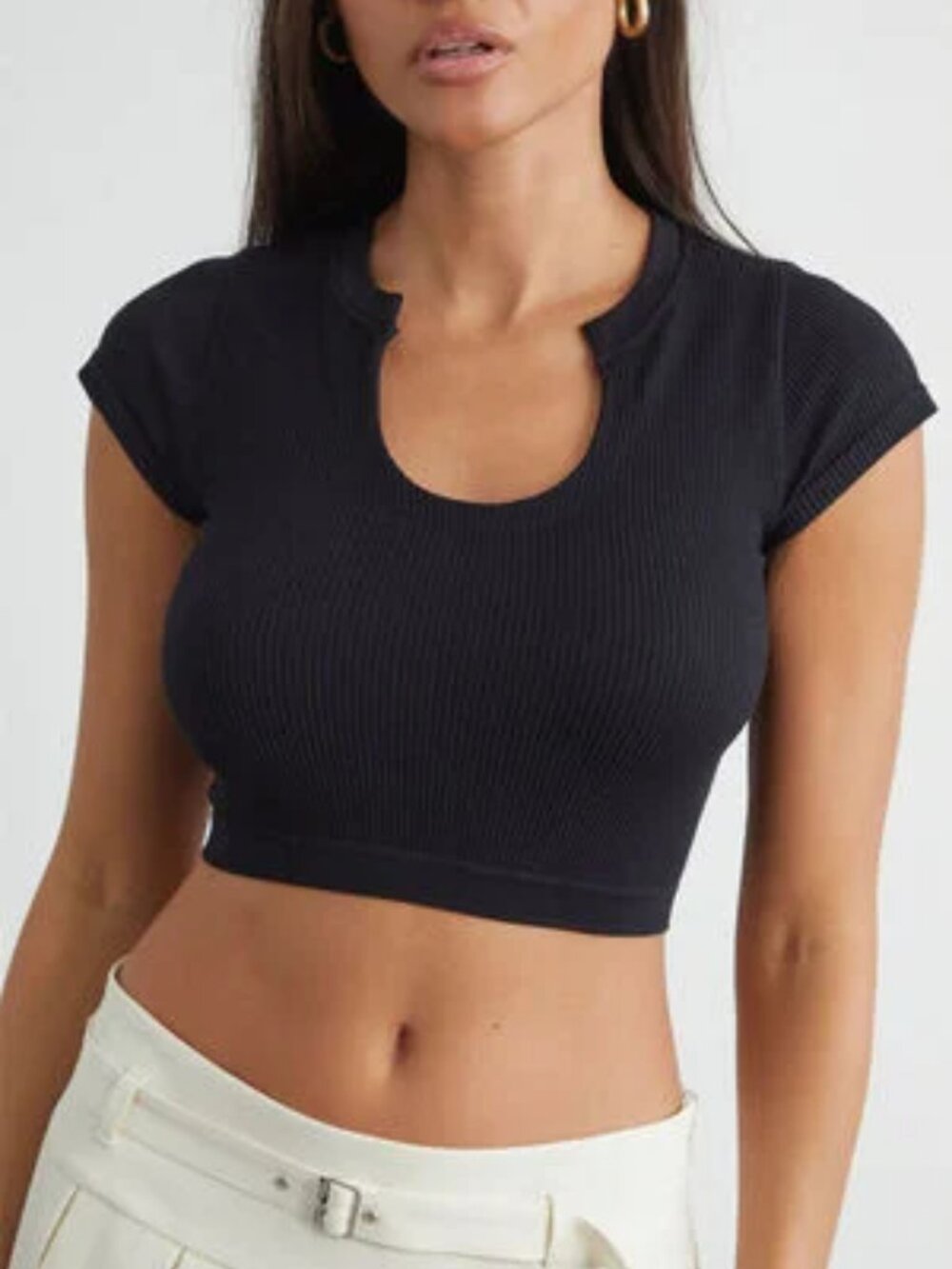 CONTOUR Pacsun XS Black Seamless U-Notch Ribbed Top Tee